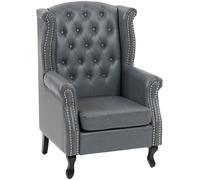 HOMCOM Wingback Accent Chair Tufted Chesterfield-style Armchair with Nail Head Trim for Living Room Bedroom Grey