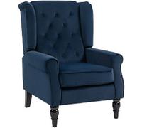 HOMCOM Wingback Accent Chair, Velvet Armchair with Thick Spring Cushion, High Back, Solid Wood Legs, Retro Button Tufted Reading Chair for Living Room, Bedroom, Dark Blue