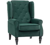 HOMCOM Wingback Accent Chair, Velvet Armchair with Thick Spring Cushion, High Back, Solid Wood Legs, Retro Button Tufted Reading Chair for Living Room, Bedroom, Green