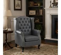 HOMCOM Wingback Armchair, PU Leather Accent Chair, Button Tufted, Grey