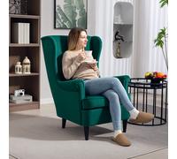 HOMCOM Wingback Chair - Modern Accent Chair For Living Room Bedroom - Green | TJ Hughes