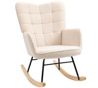 HOMCOM Wingback Rocking Chair for Nursing w/ Steel Frame and Wooden Base Beige | TJ Hughes