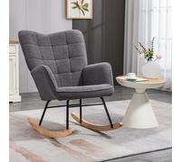 HOMCOM Wingback Rocking Chair for Nursing w/ Steel Frame & Wooden Base in Dark Grey HOMCOM Dark Grey