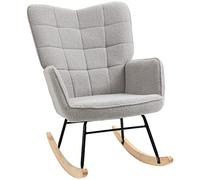 HOMCOM Wingback Rocking Chair Upholstered Glider Rocker Armchair Light Grey
