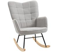HOMCOM Wingback Rocking Chair Upholstered Glider Rocker Armchair Light Grey | Berber Fleece, Modern, Living Room