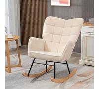 HOMCOM Wingback Rocking Chair with Wooden Base, Fleece Glider Rocker for Nursing, Modern Armchair - Beige Beige