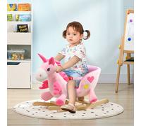 HOMCOM Rocking Horse Plush Ride on Unicorn with Songs, Seat Belt, Pink, Pink