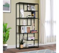 HOMCOM Wood Bookshelf Industrial Style 6 Tier Living Room Display Rack Organiser
