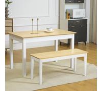 HOMCOM Wood Bench 2 Seater Solid Wooden Bench in Garden, Kitchen, Living Dining Room, Natural Wood Effect, White Aosom UK
