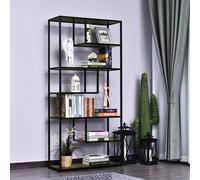 Homcom Wood Shelf Bookcase Industrial Style Stand 6-Staggered Shelf Living Room Display Rack Organiser