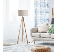 HOMCOM Rubber Wood Tripod Floor Lamp Beige | TJ Hughes