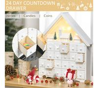 HOMCOM Wooden Advent Calendar 24 Drawer Light Up LED Christmas House White