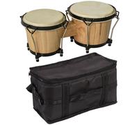 HOMCOM Wooden Bongo Drum Set ??7.75" & ??7" w/ Drum Head, Percussion Instrument, Drums, Tuning Wrench For Adults Beginners Natural