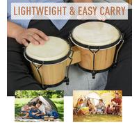 HOMCOM Wooden Bongo Drums, Φ20cm & Φ18cm Bongs w/Drum Head, Percussion Instrumen