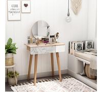 Homcom Wooden Compact Dressing Table Drawer Mirror 4 Legs Table Top Bedroom In Light Brown Light Brown One Size