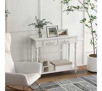 HOMCOM Wooden Console Table with Storage Shelf Two Drawers for Entryway White - White