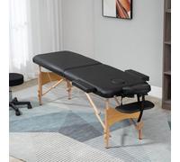Homcom Wooden Folding Spa Beauty Massage Table W/ 2 Sections, Carry Bag, Black