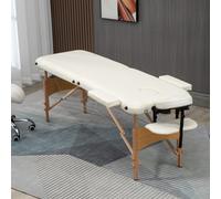 HOMCOM Wooden Folding Spa Beauty Massage Table w/ 2 Sections, Carry Bag in Cream | Size: Single HOMCOM Cream Single
