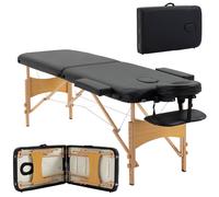 Homcom Wooden Folding Spa Beauty Massage Table W/ 2 Sections, Carry Bag In Black Black