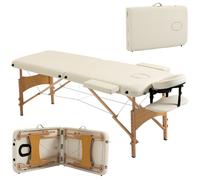 Homcom Wooden Folding Spa Beauty Massage Table W/ 2 Sections, Carry Bag, Cream
