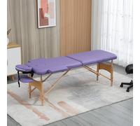 HOMCOM Wooden Folding Massage Table w/ 2 Sections, Bag - Purple
