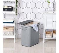 Homcom Wooden Laundry Basket Compartment Flip Lid Removable Lining Handles In Grey Grey Large
