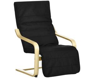 HOMCOM Wooden Lounging Chair Deck Relaxing Recliner Lounge Seat with Adjustable Footrest & Removable Cushion, Cat Scratch Resistant, Black