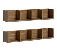HOMCOM Wooden Shelf Organiser Unit, Wall Mounts Set of 2 84 CD / 56 DVD/Blu-ray/ Media Storage Racks 4 Cubes, Walnut Brown