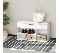 Homcom Wooden Shoes Cabinet Bench Hidden Storage Padded Seat In White White