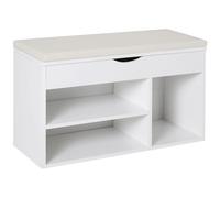 HOMCOM Wooden Shoes Cabinet Bench Hidden Storage Padded Seat Organiser Footwear Rack Hallway White 80 x 30 x 47 cm
