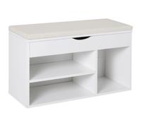 HOMCOM Wooden Shoes Rack Bench, Hidden Storage Padded Seat, Organiser Footwear Rack, Hallway, White, 80 x 30 x 47 cm