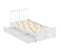 HOMCOM Wooden Single Bed Frame, with Drawers - White