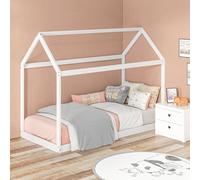 HOMCOM Wooden Single Bed Frame with Tree House Style, White - White