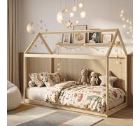 Homcom Wooden Single Bed Frame With Tree House Style, Natural Wood Finish
