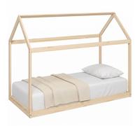 HOMCOM Wooden Single Bed Frame with Tree House Style, Natural Wood Finish