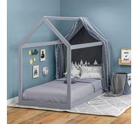 HOMCOM Wooden Single Bed Frame With Tree House Style - White And Grey - Grey | TJ Hughes