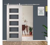 Homcom Wooden Sliding Door Kit Stainless Steel Operation Hardware In Silver Silver