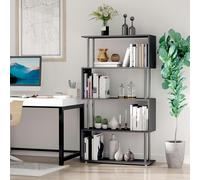 Homcom 4-Tier S-Shaped Bookcase | Black Room Divider Shelves