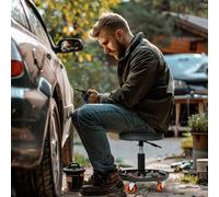 Homcom Workshop Stool, Pneumatic Adjustable Rolling Mechanic Stool With Tool Tray In Black