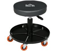HOMCOM Workshop Stool, Rolling Mechanic Stool with Pneumatic Adjustable Height, 360 Degree Swivel, Padded Seat, Tool Tray, for Garage, Workshop, Auto Repair Black