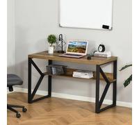 HOMCOM Computer Writing Desk K Shaped Steel Leg Storage Shelf Rustic Wood Finish, Brown