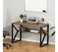 HOMCOM Workstation Computer Desk Table with Storage Shelf Steel Frame Brown HOMCOM Brown