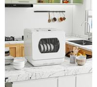 HOMCOM Table Top Dishwasher, Mini Countertop Dishwasher with Built-in 6L Water Tank, 6 Programs, Touch Control, LED Display, 4 Place Settings, Dual Water Supply and Fruit Wash Mode, White