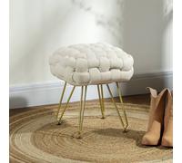 Woven Velvet Foot Stool with Steel Legs for Living Room, Cream White HOMCOM Cream One Size