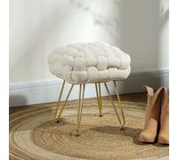 HOMCOM Woven Velvet Foot Stool w/ Steel Legs for Living Room, Cream White, Cream