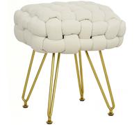 HOMCOM Woven Velvet Foot Stool with Steel Legs for Living Room - Cream - Polyester - 38W x 38D x 41.5Hcm