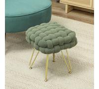 HOMCOM Woven Velvet Foot Stool with Steel Legs for Living Room, Dark Green