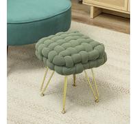 HOMCOM Woven Velvet Foot Stool with Steel Legs for Living Room, Dark Green