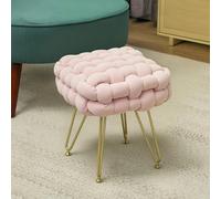 HOMCOM Woven Velvet Foot Stool with Steel Legs for Living Room, Pink