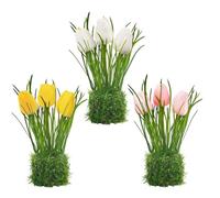Homcomodar 3 Bundles Artificial Flowers Tulip Bulbs Artificial Tulips Plants with Artificial Moss Potted Fake Flowers for Balcony Plants Table Party Office Windowsill Living Room (White+Pink+Yellow)